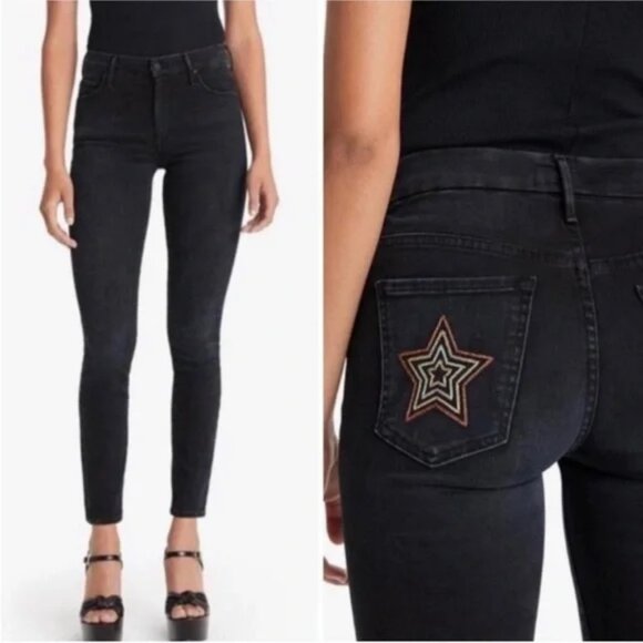 Mother High Waisted Looker Star Pocket Jeans In Blackbird Wash - Picture 1 of 9